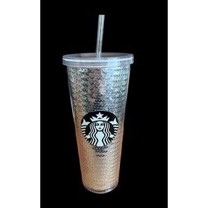 Starbucks Tumbler 2020 Holiday Silver Sequin 24 oz Cold Cup Straw NEW